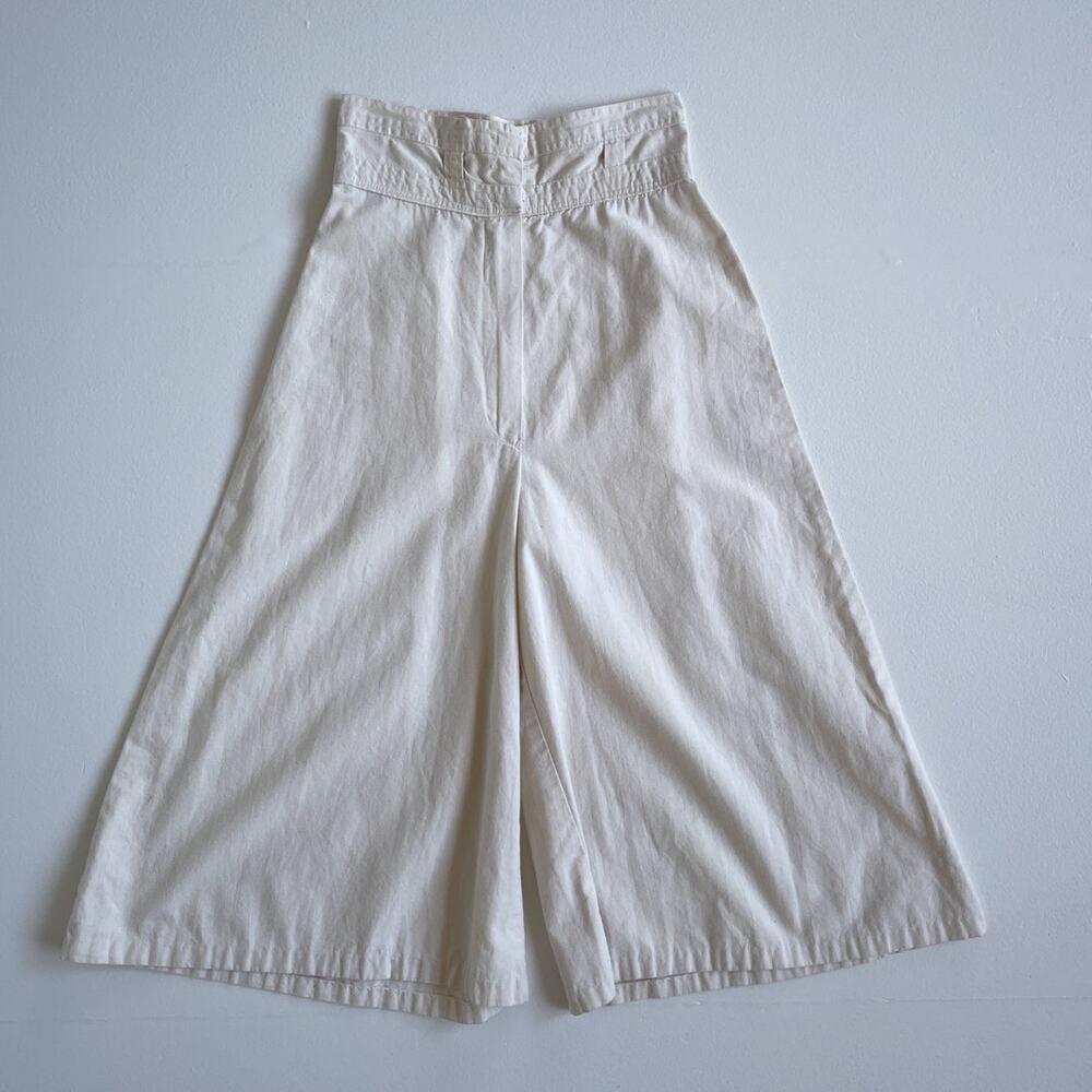 Vtg 70s Cream High Rise Palazzo Capri Pants / Sz XS / FANCY PANTS Wide Leg Boho